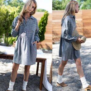 Emerson Fry Selma Long Sleeve Dress Black Stripe Hemp Organic